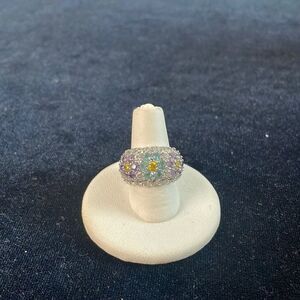 925 Multi Crystal Flower Ring
